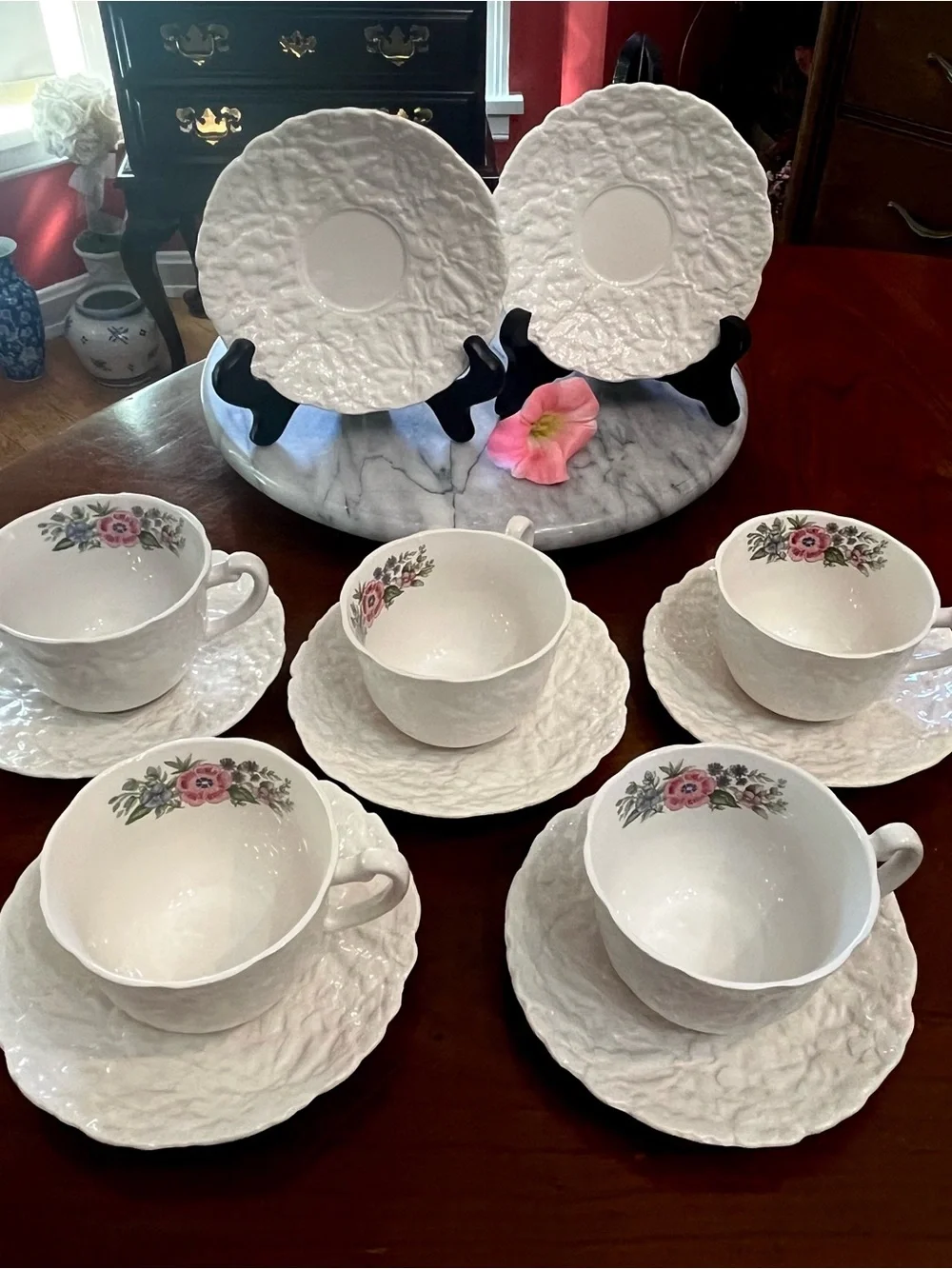 VTG Royal Cauldon Bristol Ironstone 'Woodstock' Textured Cup & Saucer 12pc Set